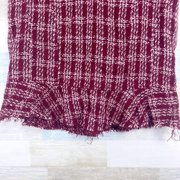 GUESS Vintage 90s Tweed Fringe Trumpet Skirt Red Pink Plaid Clueless Womens 28 - Picture 2 of 5